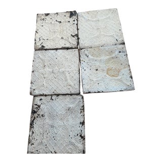 Victorian Antique Pressed Tin Ceiling Tiles – Ornate Scroll & Diamond Lattice Design – Original Architectural Salvage For Sale