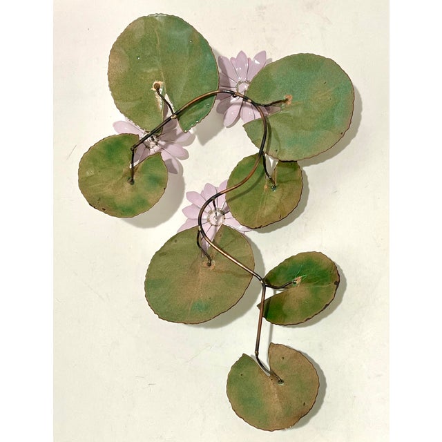 Vintage Enameled Copper Water Lily Wall Sculpture Pink Lotus Lily Pad Mid Century Decor Bring a beautiful mid-century...