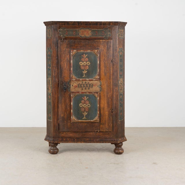 Folk Art 1833 Original Hand-Painted Pine One-Door Armoire For Sale - Image 3 of 15