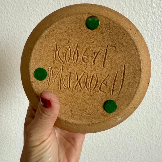 Robert Maxwell Mid Century Modern Signed Ceramic Robert Maxwell Ashtray W Blenko Glass Vintage For Sale - Image 4 of 5