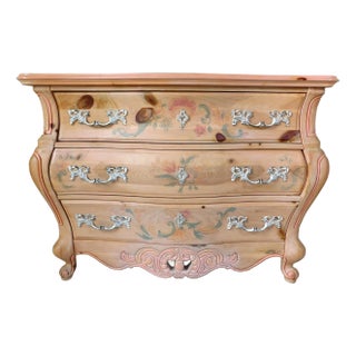 Pulaski Furniture Solid Pine Hand Painted Pink Floral Bombay Chest of Drawers For Sale