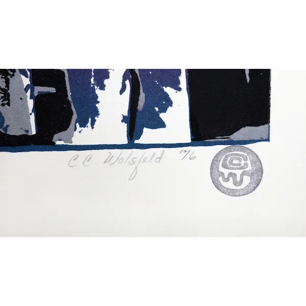 This serigraph, titled "Hommage to Daddy Mahmoud," was created by the American artist, Cindy Wolsfeld, in 1976. It is...