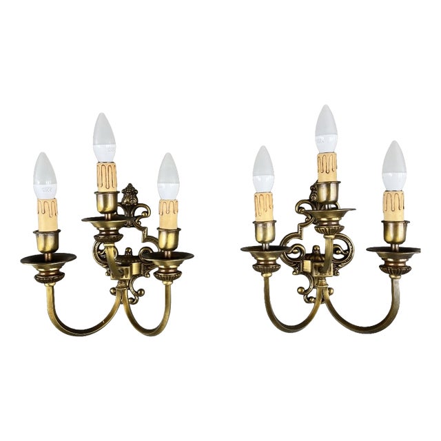 20th Century Brass Wall Sconces, Set of 2 For Sale