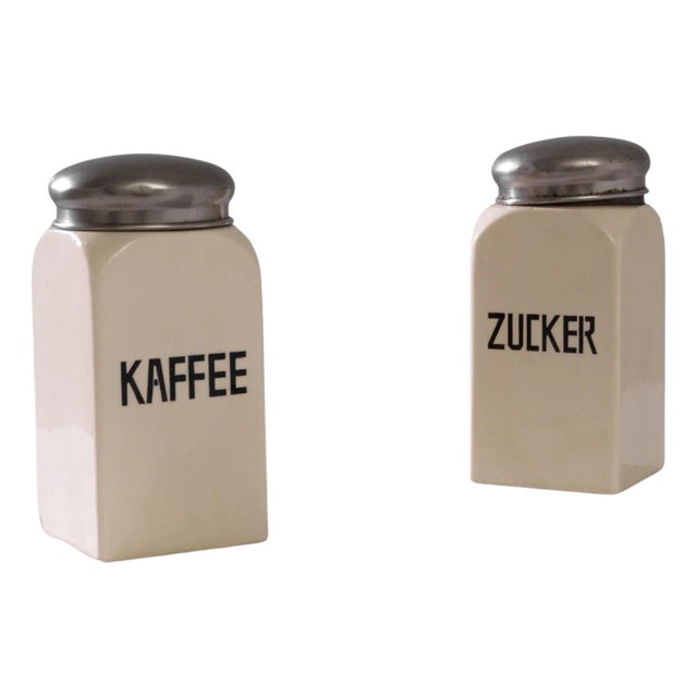 1900s German Ceramic Boxes with Metal Lid, a Pair For Sale