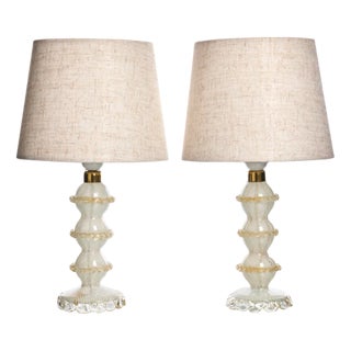 Mid-Century Murano Glass and 24k Gold Table Lamps, 1960s, Set of 2 For Sale