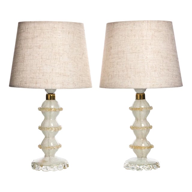 Mid-Century Murano Glass and 24k Gold Table Lamps, 1960s, Set of 2 For Sale