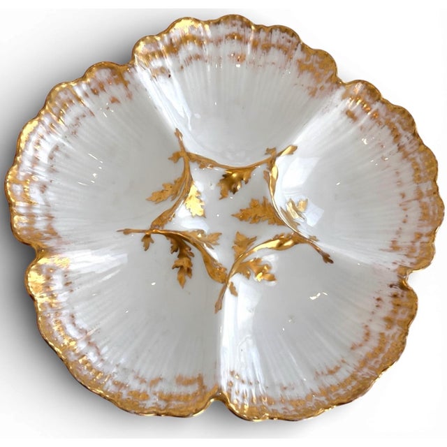Antique Limoges Porcelain Oyster Plate With Gold Gilt Details For Sale In New York - Image 6 of 16