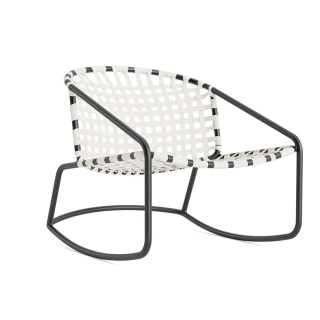 Brown Jordan Kantan Aluminum Vinyl Motion Lounge Chair, Textured Pewter frame with White Lite fabric For Sale - Image 12 of 12
