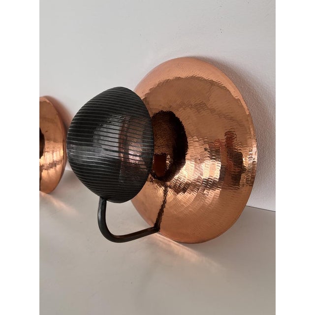 Italian Wall Sconces in Copper and Black Perforated Metal, 1970s, Set of 2 For Sale - Image 4 of 17