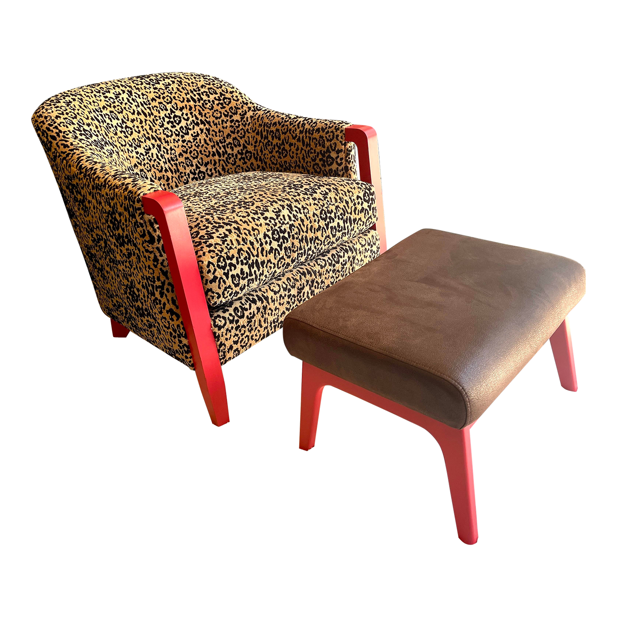 Hollywood Regency Leopard Themed Accent Chair and Ottoman Set - Main Image