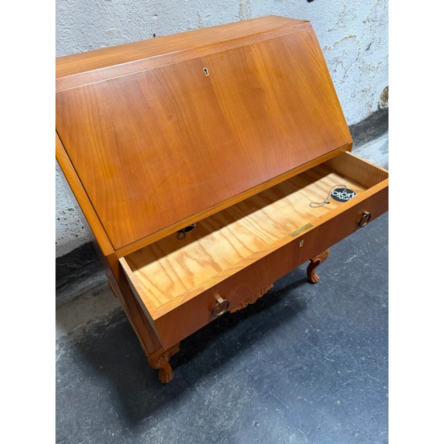Wood Vintage Swedish Drop-Leaf Secretaire Writing Desk C. 1950 For Sale - Image 7 of 10