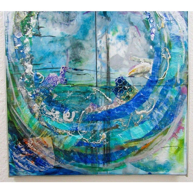 Abstract Artist Mark Adler Four-Panel Circular Abstract Acrylic Painting on Canvas Framed For Sale - Image 3 of 10