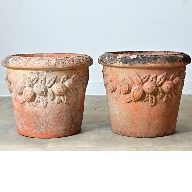 Victorian English Pair of Large 20th Century Terracotta Decorated Planters For Sale - Image 3 of 12