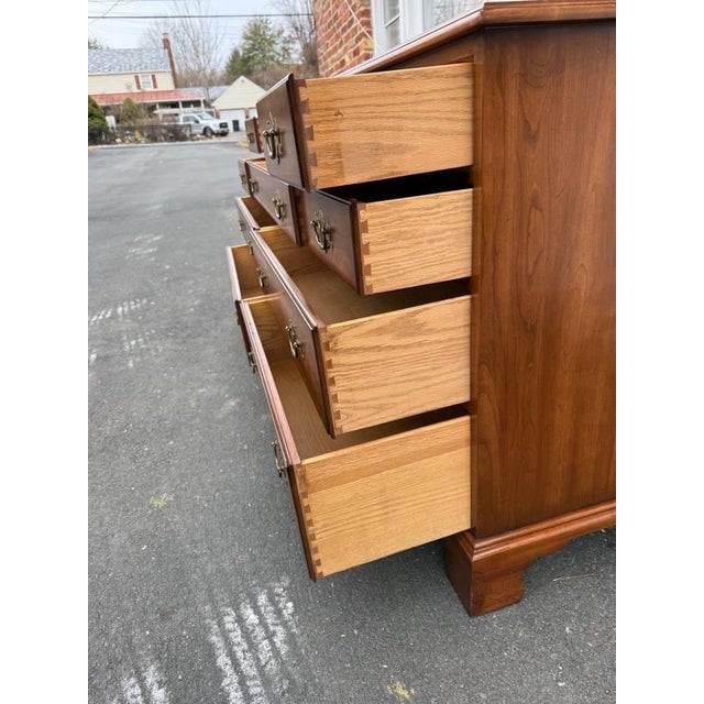 Late 20th Century Henkel Harris Chippendale Style Solid Cherry Dresser With Mirror For Sale - Image 10 of 17