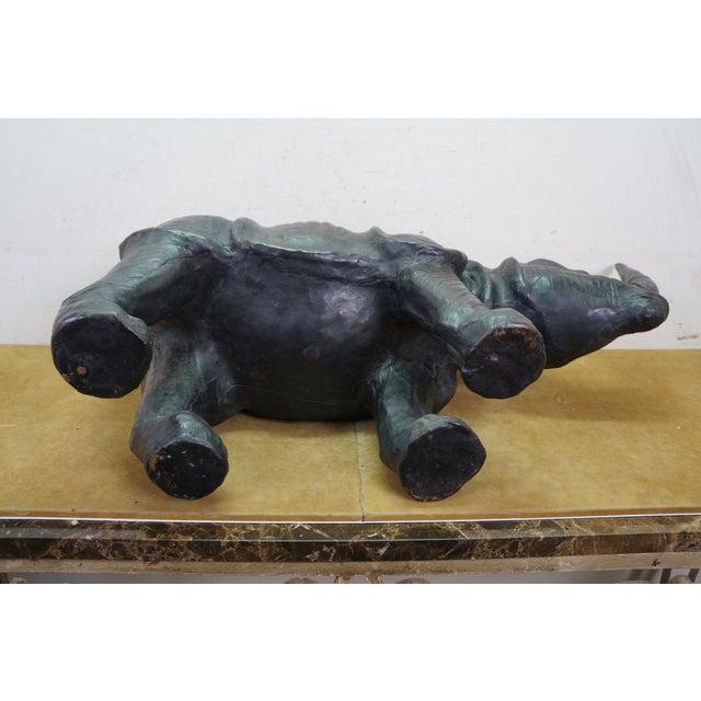 Vintage Tooled Leather African Rhinoceros Foot Stool Ottoman Sculpture 35" For Sale - Image 13 of 18