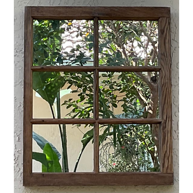 Vintage Rustic Wood Window Pane Wall Mirror Salvaged North Carolina Mountain For Sale In Miami - Image 6 of 13