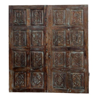 Vintage Distressed Hand-Carved Barn Door in Reclaimed Wood | Rustic Architectural 80x36 For Sale