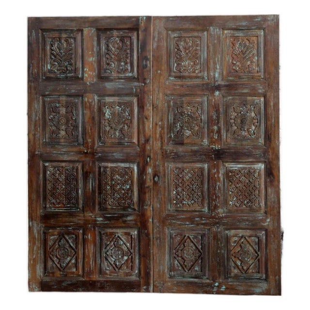 Vintage Distressed Hand-Carved Barn Door in Reclaimed Wood | Rustic Architectural 80x36 For Sale