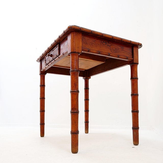 Brown French Faux Bamboo Desk in Pine For Sale - Image 8 of 13
