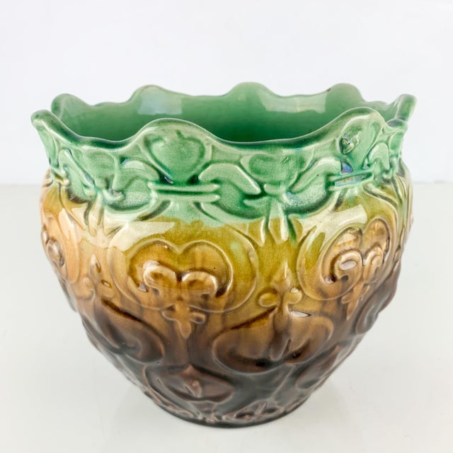 Stunning Large Antique Art Nouveau Pottery Jardiniere Blended Majolica Hearts For Sale In Baltimore - Image 6 of 12