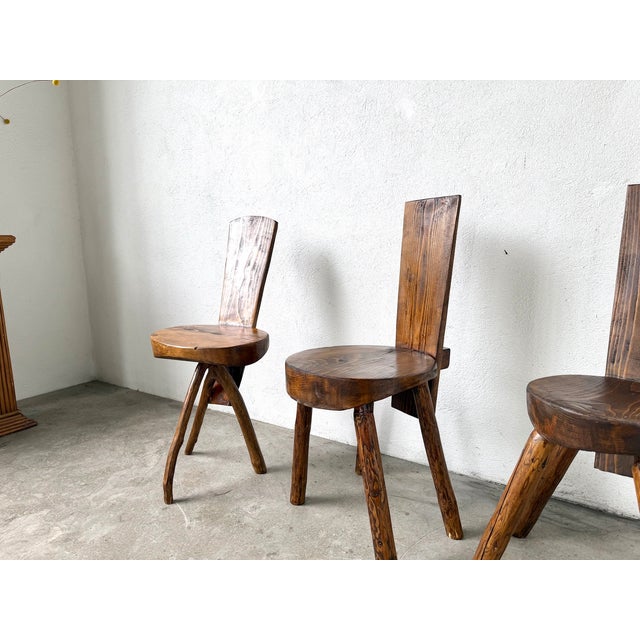 Brutalist Alpine Pine Chairs, France, 1950s, Set of 3 For Sale - Image 3 of 18