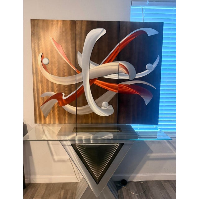Contemporary 1980s Postmodern Nova Lighting "Vortex" Infinity Console Table & Matching Wall Mirror Set by Jon Gilmore - 2 Piece Statement Set For Sale - Image 3 of 8