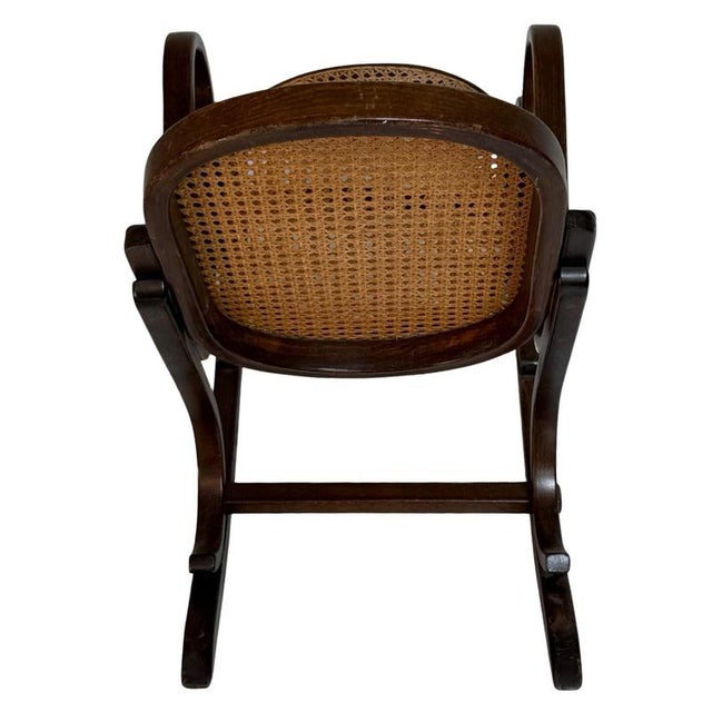 Antique Bentwood Children's Rocking Chair with Wicker Seat For Sale - Image 6 of 7