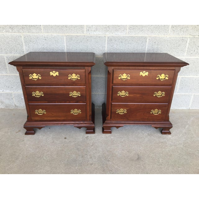 Colonial Furniture Cherry Chippendale Style 3 Drawer Nightstands A Pair Chairish