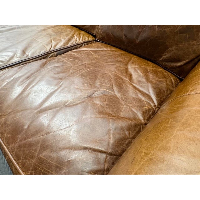 Rh Original Lancaster Leather 3-Cushion Sofa – 7' Petite 38"d | Italian Brompton Cocoa | Down-Feather | Pre-Owned For Sale - Image 17 of 18