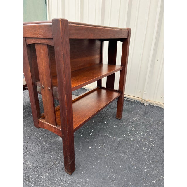 1910s Early 1900s Limberts Quartersawn Oak Arts & Crafts Desk With Side Bookshelves For Sale - Image 5 of 12