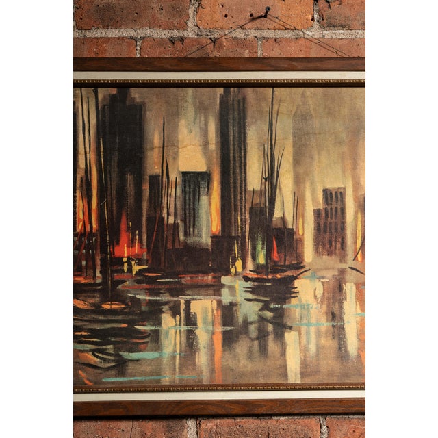 1960s Metropolitan Harbor | Framed Allan McClain Lithographic Print on Board For Sale - Image 4 of 6