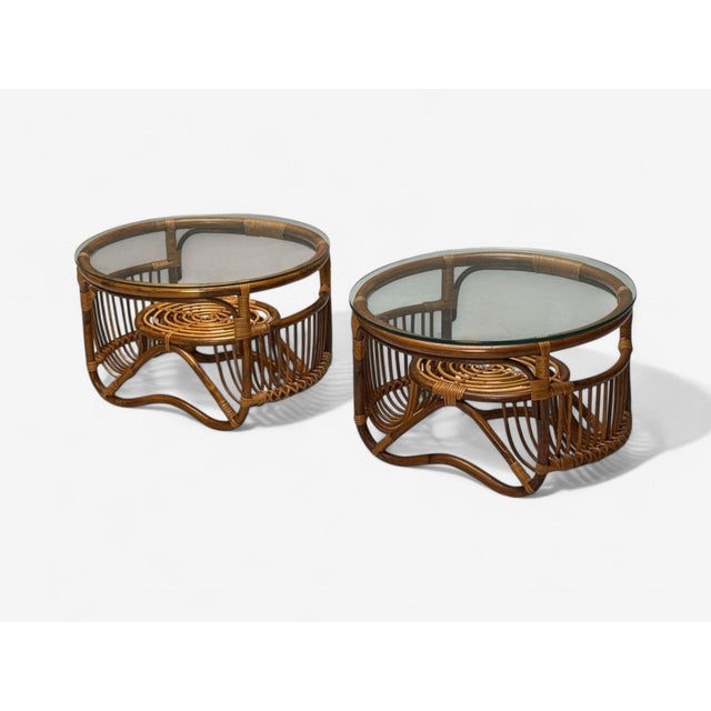 Franco Albini Style, Italian Mid-Century Modern, Side Tables, Bamboo, Rattan For Sale - Image 4 of 7