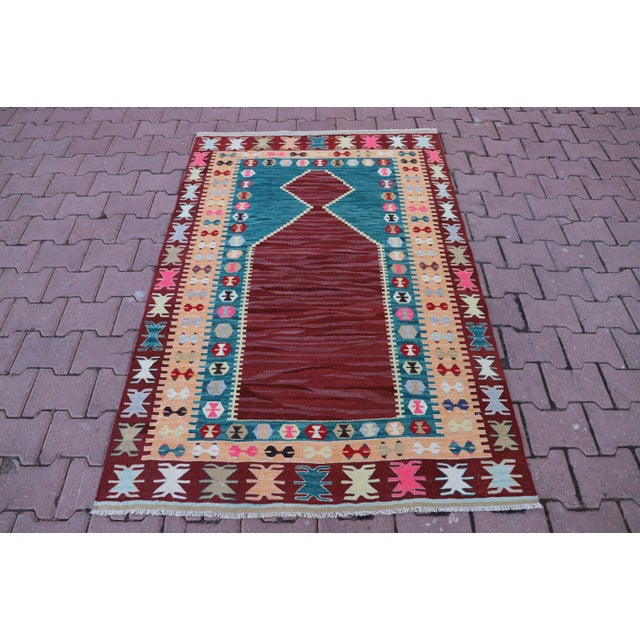 1970s Turkish Anatolian Hand Knotted Natural Wool Burgundy Kilim Rug For Sale - Image 13 of 13