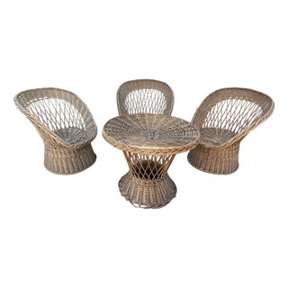 Wicker Living Room Set, 1970s, Set of 4 For Sale