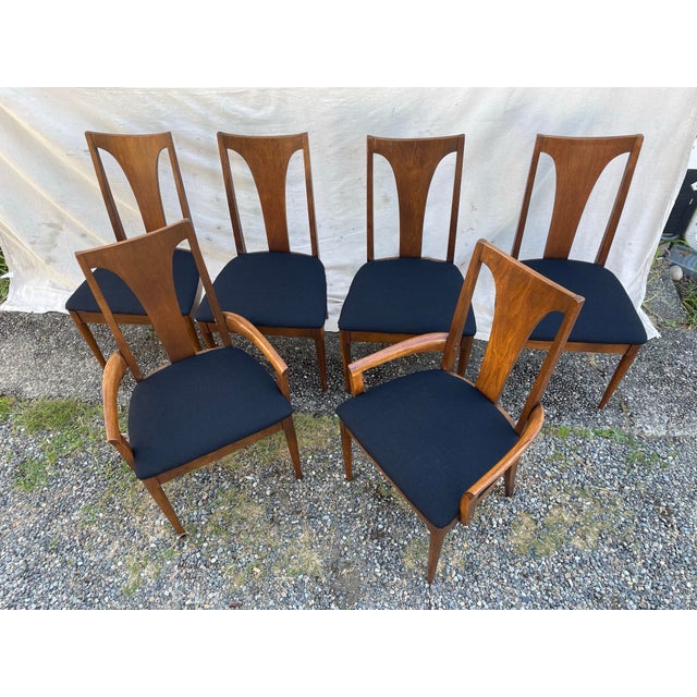 Mid-Century Modern Set of 6 Mid-Century Modern Broyhill Brasilia Sculpted Walnut Dining Chairs For Sale - Image 3 of 12
