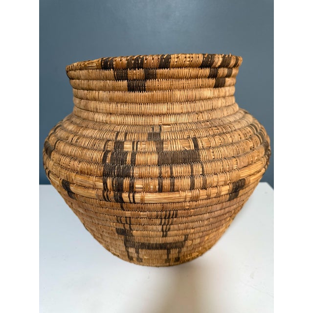 Early 20th Century 20thC 17” Polychrome Pima Akimel Oodham in the Style of Native American Olla Basket Dual Register Human & Deer Motif Willow Devils Claw and Yucca Root For Sale - Image 5 of 14