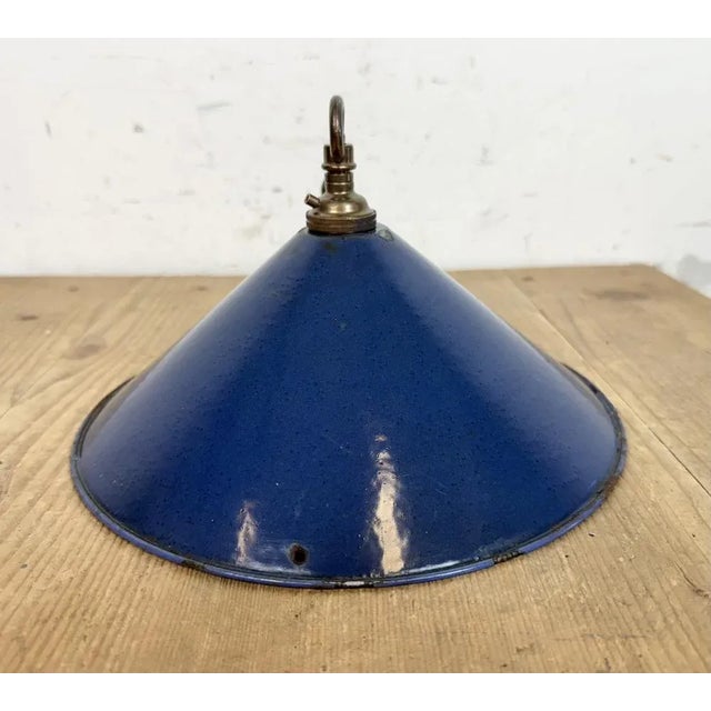 British Industrial Blue Enamel Factory Pendant Lamp, 1950s For Sale - Image 13 of 15