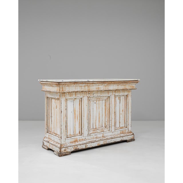 1900s French Wood White Patinated Bar With Marble Top For Sale - Image 18 of 18