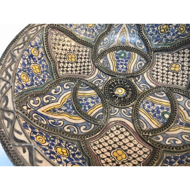 Moroccan Ceramic Plate Adorned With Silver Filigree For Sale In Palm Springs - Image 6 of 12