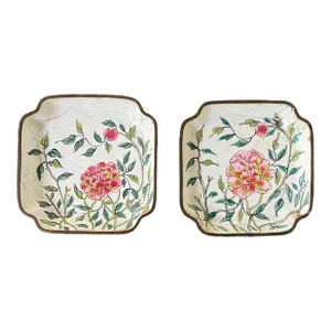 Antique 18th Century Chinese Famille Rose Enamel Cabaret Dishes - a Pair