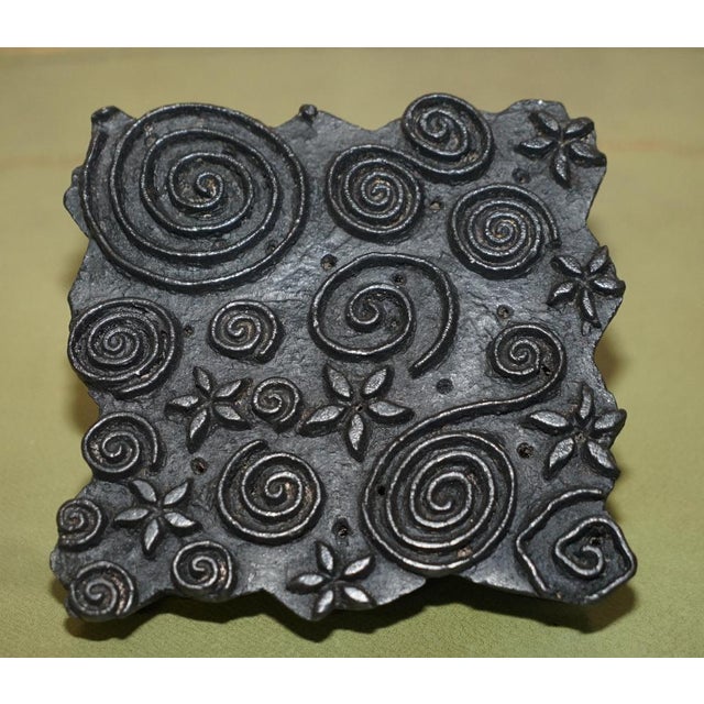 Swirly Hand Carved Floral Printing Block For Sale - Image 4 of 14