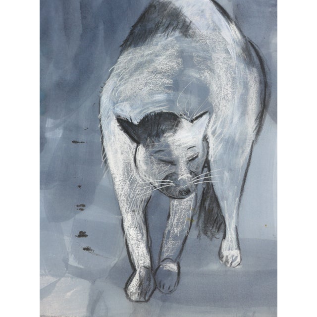 "Blue Cat" Contemporary Mixed-Media Drawing by Martha Holden. For Sale - Image 4 of 5