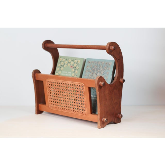 Wood 1970s Mid-Century Wood and Cane Magazine Rack For Sale - Image 7 of 14