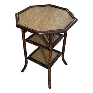 Vintage Rattan Ostrich Leather Octagonal Side Table For Sale