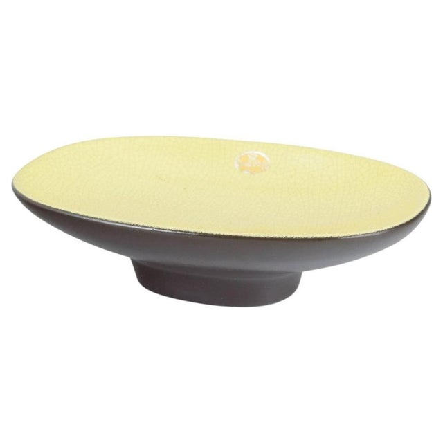 1950s Oval Dish in Yellow and Brown Glaze by Kjell Blomberg, Upsala Ekeby, 1950s For Sale - Image 5 of 5