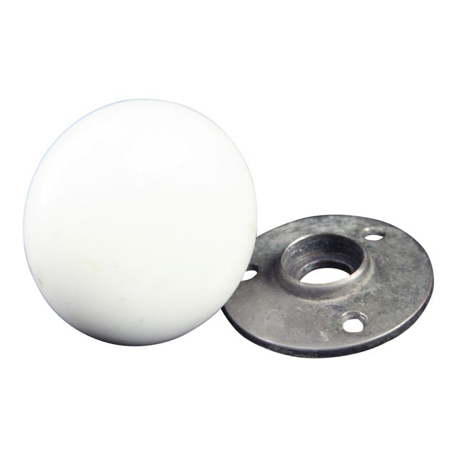 Vintage White Milk Glass Door Knob and Rosette For Sale