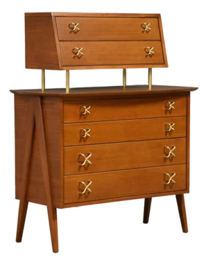 1960s Refinished Mahogany and Brass MCM Tall Dresser