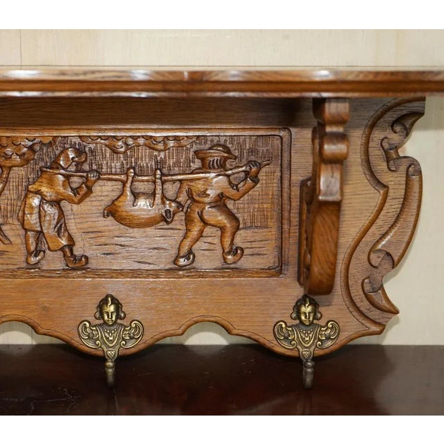 Antique Dutch Heavily Carved Oak Wall Rack Hanger For Sale - Image 4 of 13