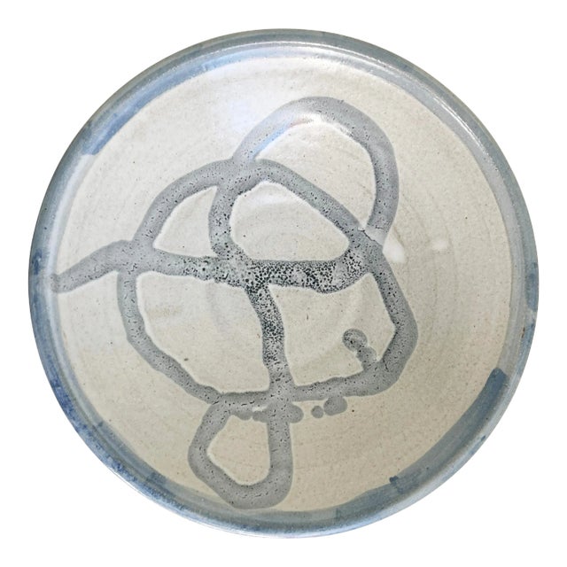 Mid-Century Blue Abstract Studio Pottery Bowl For Sale