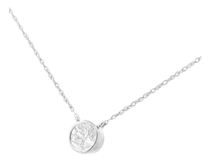 AGS Certified 10K White Gold 1/3 Cttw Bezel Set Round Diamond Solitaire 16-18" Adjustable Pendant Necklace (I-J Color, SI1-SI2 Clarity)